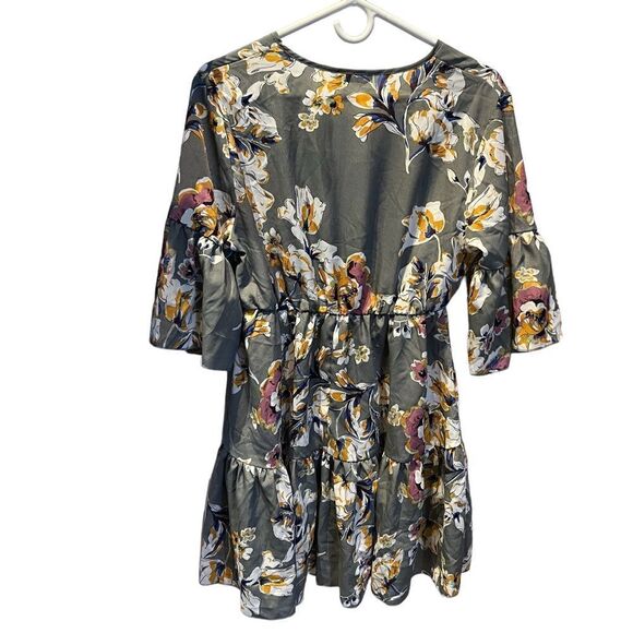 Schein Mini Dress Large(8-10) Gray with yellow/pink multi floral pattern - Picture 2 of 10
